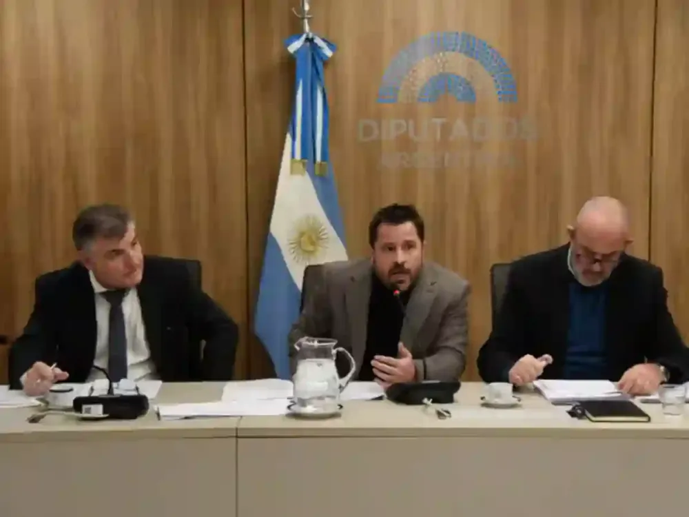 Martín Tetaz, diputado de la UCR (al centro de la foto), en una reunión de la Comisión de Legislación del Trabajo