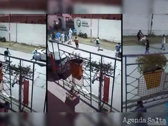 Insólito video de hinchas y jugadores salteños agarrándose a piñas y pedradas en la puerta del club