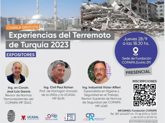 El COPAIPA dará una charla gratuita sobre el terremoto de Turquía