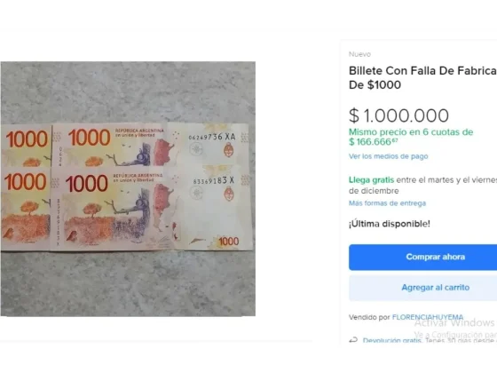 Pagan 1 millón de pesos al suertudo propietario de este billete de 1000 pesos