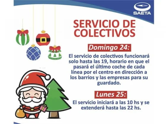 Conocé como funcionarán los servicios de SAETA para Navidad y Año Nuevo