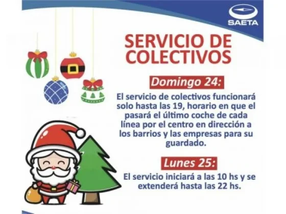 Así serán los servicios de SAETA para Año Nuevo