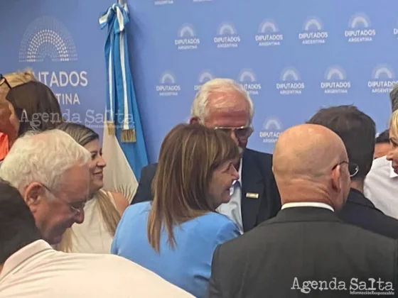 El diputado Carlos Zapata saludando a la ministro Bullrich durante la visita de la misma al Congreso para responder sobre las medidas incluidas en el Ley Bases.