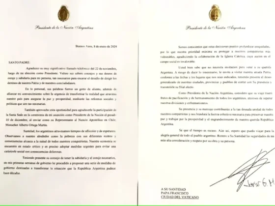 La carta completa de Javier Milei al Papa Francisco