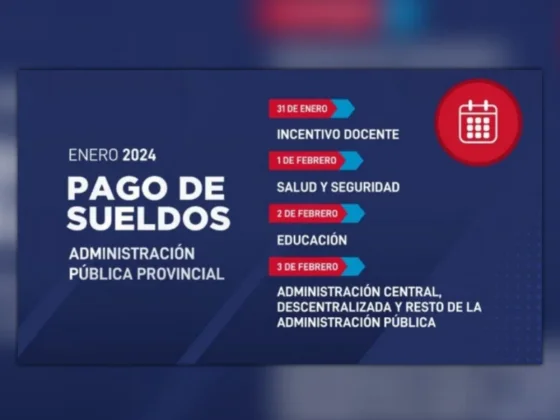 Haberes de la Administración Pública Provincial: Se depositarán del 31 de enero al 3 de febrero