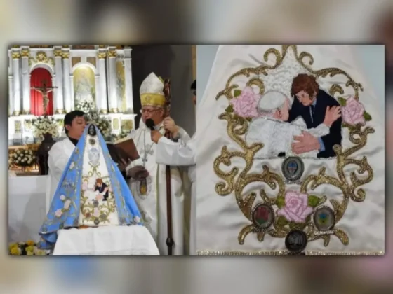 Bordaron el encuentro del Papa y Javier Milei en el manto de la Virgen y se la entregarán al Presidente