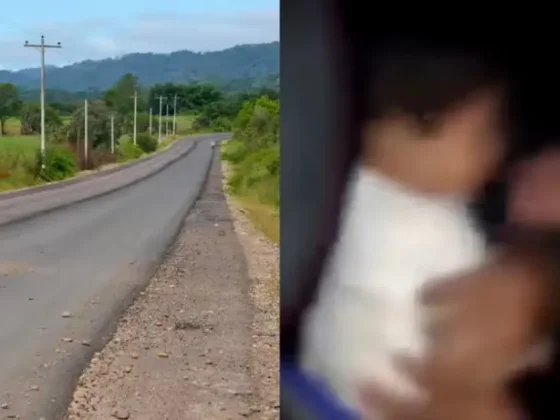 Encontraron a un bebé caminando descalzo en medio de una ruta
