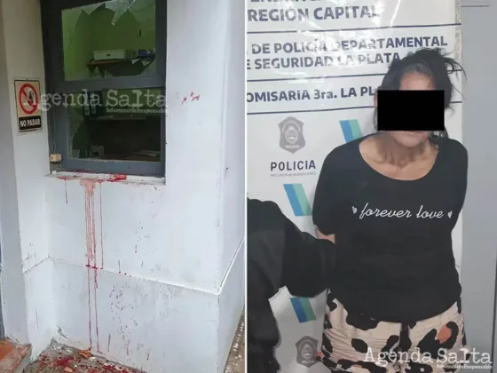 La mujer detenida y la sangre en el vidrio