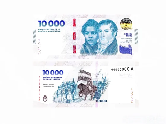 El Banco Central pone en circulación desde hoy el nuevo billete de $10.000