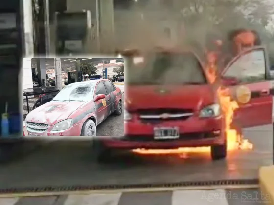 Se prendió fuego un taxi en la YPF del colegio Nacional