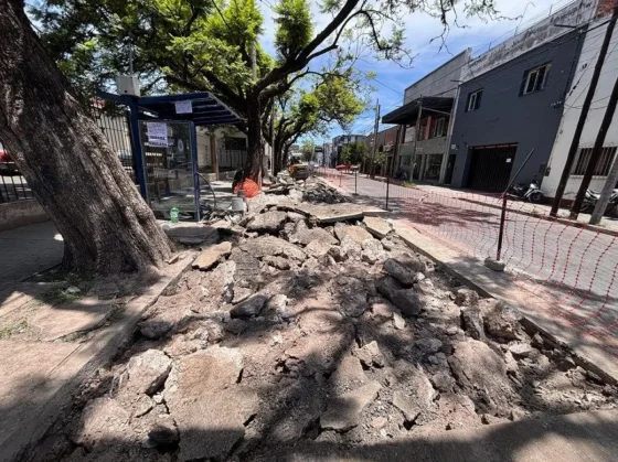 Ejecutan la reconstrucción de dársenas de colectivos en la calle Pellegrini