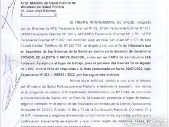 El documento enumera una lista con las exigencias de la intergremial.