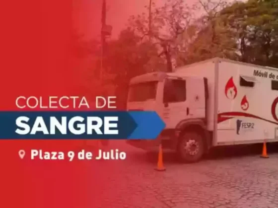 Mañana se hará una colecta de sangre en la plaza 9 de julio