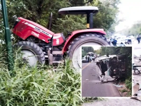 Brutal choque entre un tractor y un vehículo sobre ruta 68