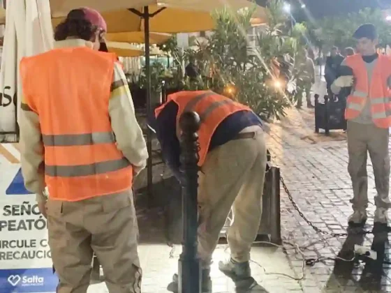 Se colocaron bolardos para reordenar los límites de los comercios en plaza 9 de Julio