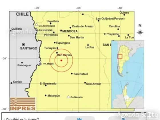 Sismo en Mendoza de 5°, según el Instituto Nacional de Prevención Sísmica