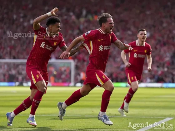 El festejo de Alexis Mac Allister tras su gol, con Luis Diaz, ante Tottenham.