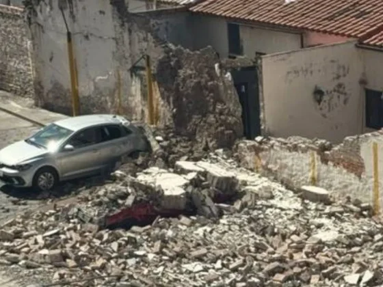 Fuerte viento Zonda derrumba pared y daña varios autos en Caseros al 700