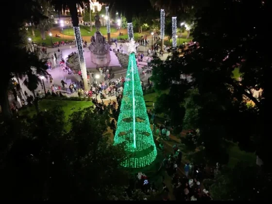 Fue encendido el tradicional arbolito navideño en la plaza 9 de Julio
