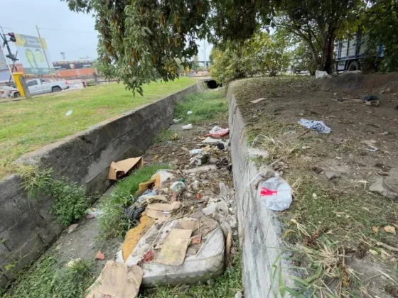 Limpian un microbasural y desmalezan el canal pluvial de avenida San Martín