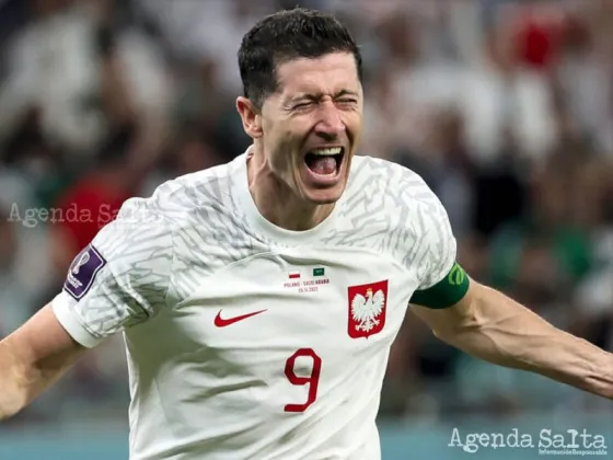 Robert Lewandowski celebra su gol en el partido de Polonia ante Arabia Saudita.