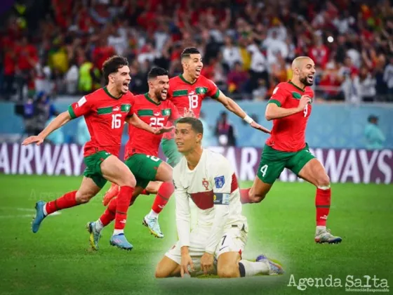 Los jugadores de Marruecos celebran el gol de En Nesyri ante Portugal.