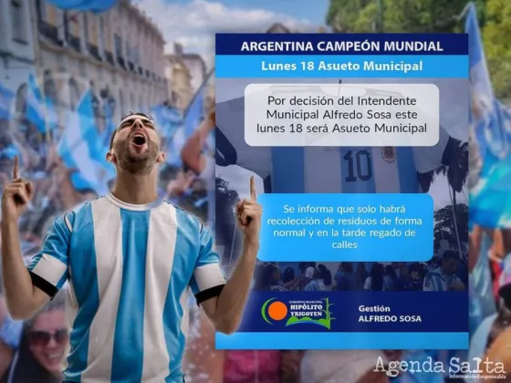 Asueto municipal para los municipios de Pichanal, Santa Rosa, Hipólito Yrigoyen y Orán